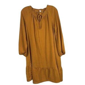 Old Navy Womens Caramel Brown Long Sleeve Peasant Dress Ruffle Hem Boho Casual S